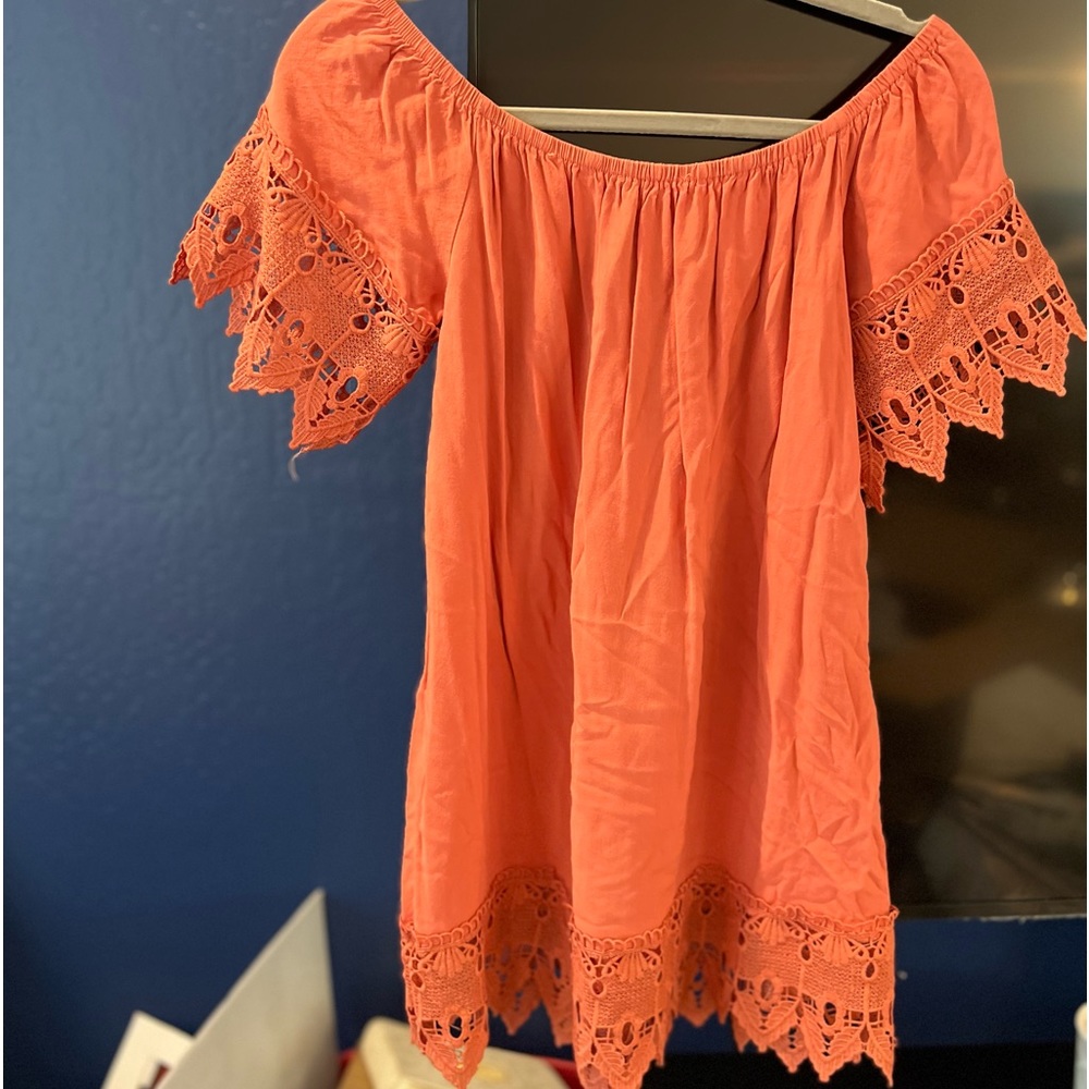 Iris Dress - Size Large - off the shoulder shift dress - peachy/orange .